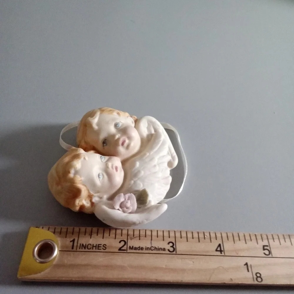 Vintage 1996 Porcelain Cherub Angel Ornament Pink Rose Victorian Decor 3in